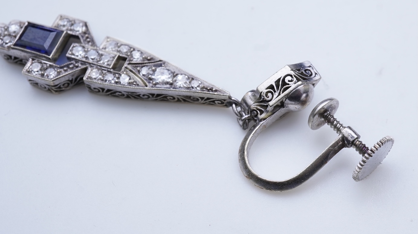A pair of Art Deco sapphire earrings, early 20th century